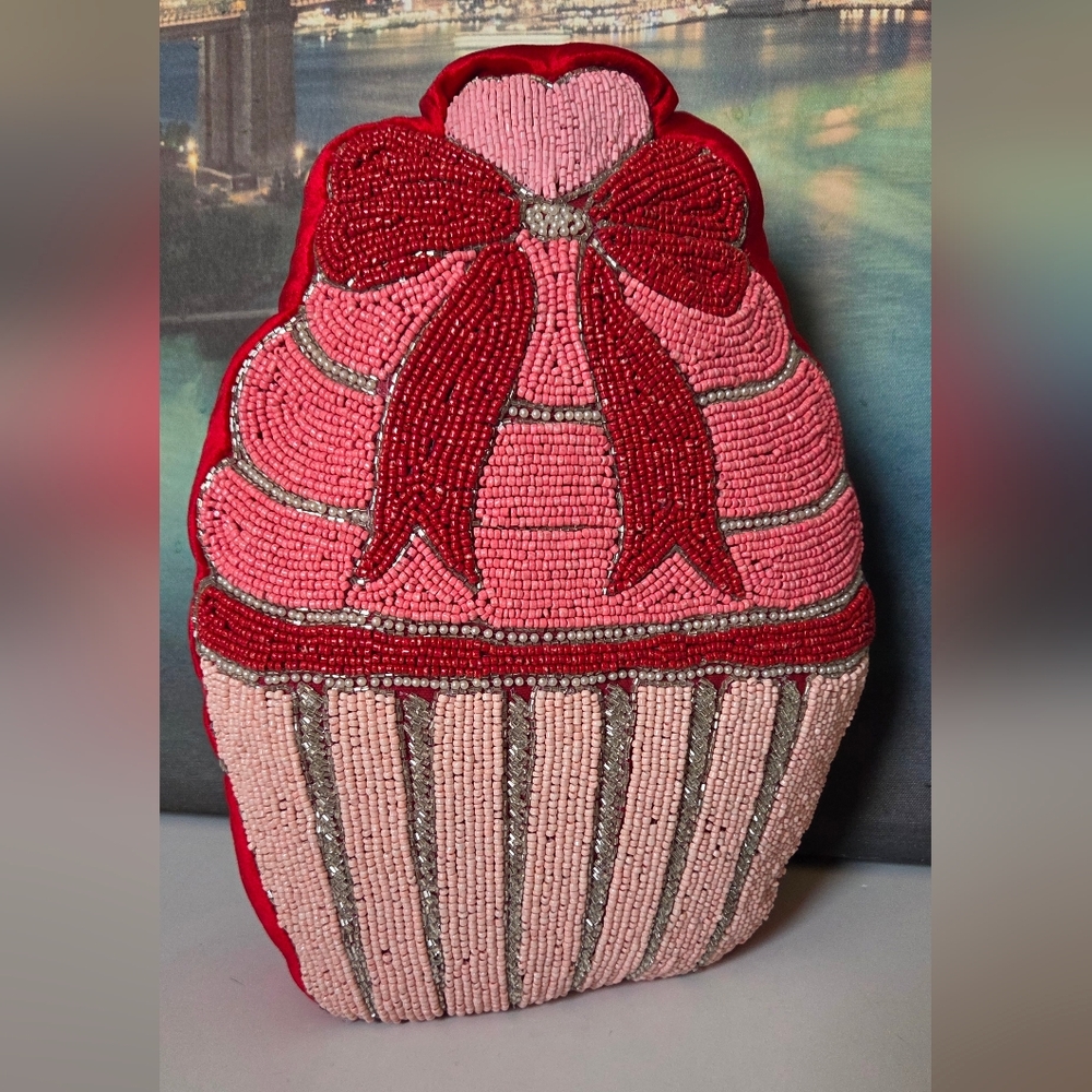 Beaded Cupcake Shape Pillow NWT